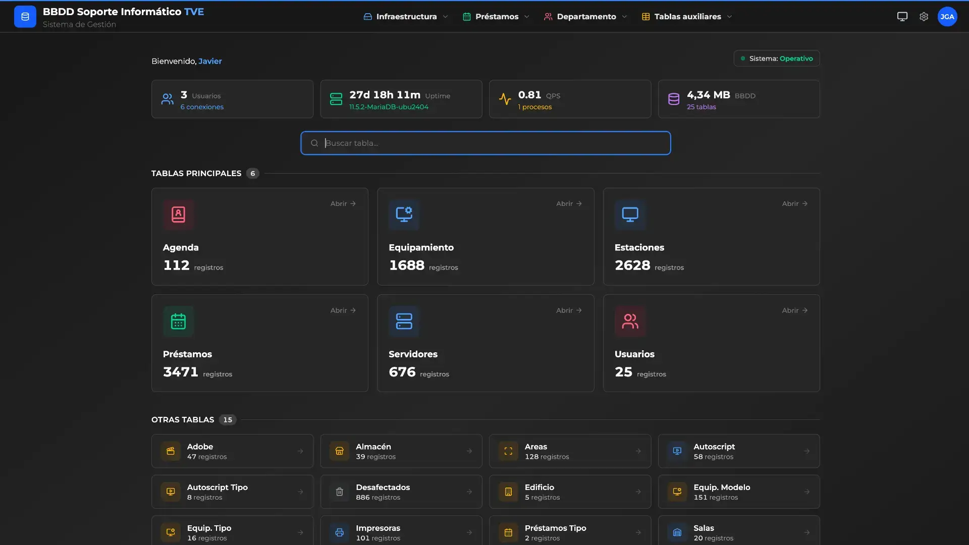 Gestor web de base de datos con inventario de equipos